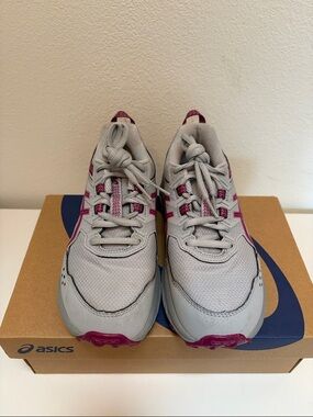 Asics Light Gray and Magenta Girls Running Sneakers